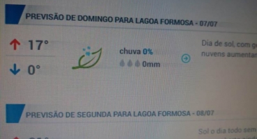 Lagoa Formosa pode ter temperatura de até 0º grau no primeiro final de semana de julho Lagoa Formosa pode ter temperatura de até 0º grau no primeiro final de semana de julho