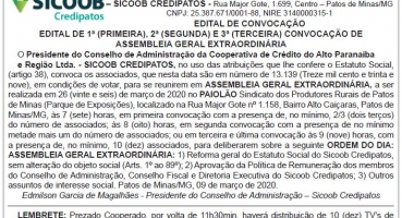 Edital de Convocação SICOOB CREDIPATOS 