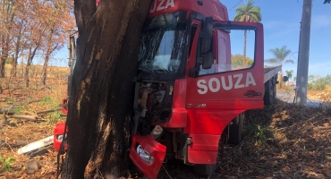 Motorista e passageiro ficam feridos após caminhão bater em árvore em Patos de Minas