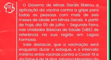 Lagoa Formosa libera vacinação contra gripe para população em geral Lagoa Formosa libera vacinação contra gripe para população em geral