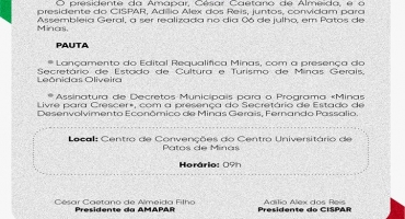 Secretários de desenvolvimento econômico e de cultura e turismo de Minas Gerais participarão de assembleia em Patos de Minas Secretários de desenvolvimento econômico e de cultura e turismo de Minas Gerais participarão de assembleia em Patos de Minas