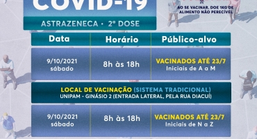 Confira o calendário de vacinação contra a COVID-19 em Patos de Minas Confira o calendário de vacinação contra a COVID-19 em Patos de Minas