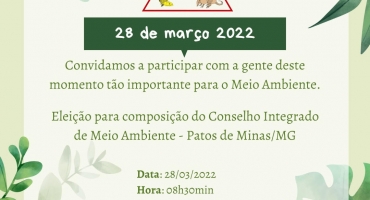 CIMA PATOS: Conselho Integrado de Meio Ambiente realizará eleição de nova diretoria na próxima segunda-feira (28) CIMA PATOS: Conselho Integrado de Meio Ambiente realizará eleição de nova diretoria na próxima segunda-feira (28)