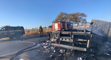 Corpo de Bombeiros de Patos de Minas combate incêndio em caminhão na BR-365 Corpo de Bombeiros de Patos de Minas combate incêndio em caminhão na BR-365