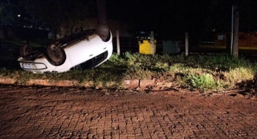 Patos de Minas: motorista perde controle direcional e capota carro próximo à Escola Agrícola Patos de Minas: motorista perde controle direcional e capota carro próximo à Escola Agrícola