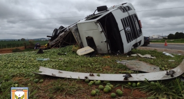 Cruzeiro da Fortaleza - Motorista de caminhão carregado com limão fica ferido em acidente na BR-146 Cruzeiro da Fortaleza - Motorista de caminhão carregado com limão fica ferido em acidente na BR-146