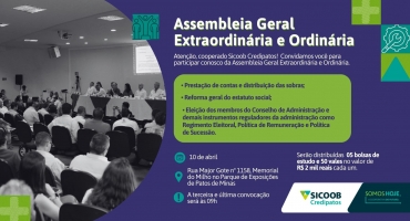 Sicoob Credipatos convida seus cooperados para Assembleia Geral Extraordinária e Ordinária