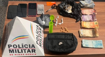 São Gotardo - Após denúncia de disparo de arma de fogo equipes da Polícia Militar abordam suspeito traficando drogas